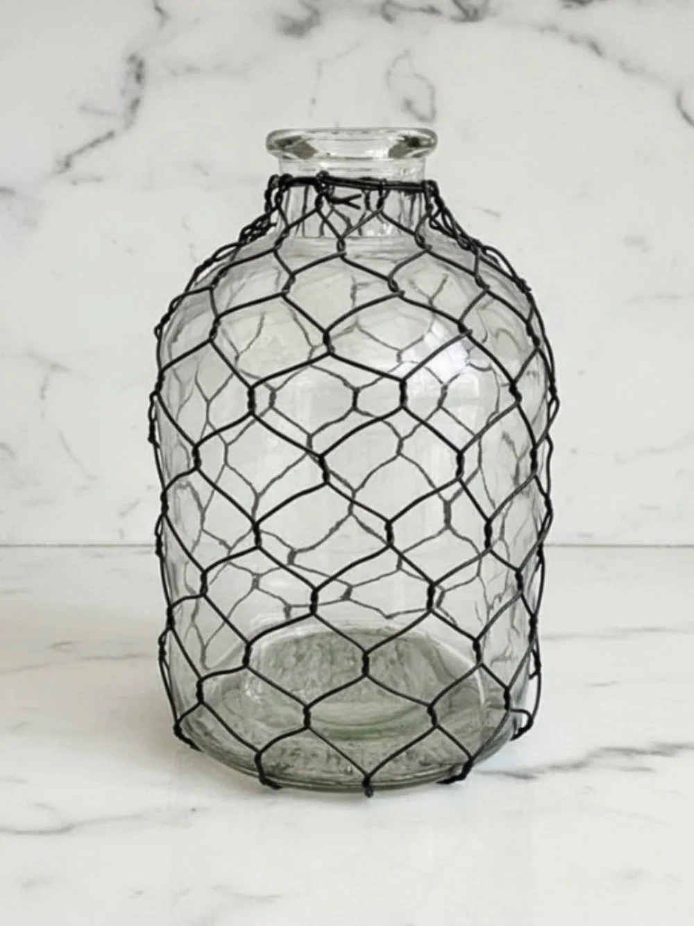 Glass Bottle Vase & Boxwood Floral Stems
